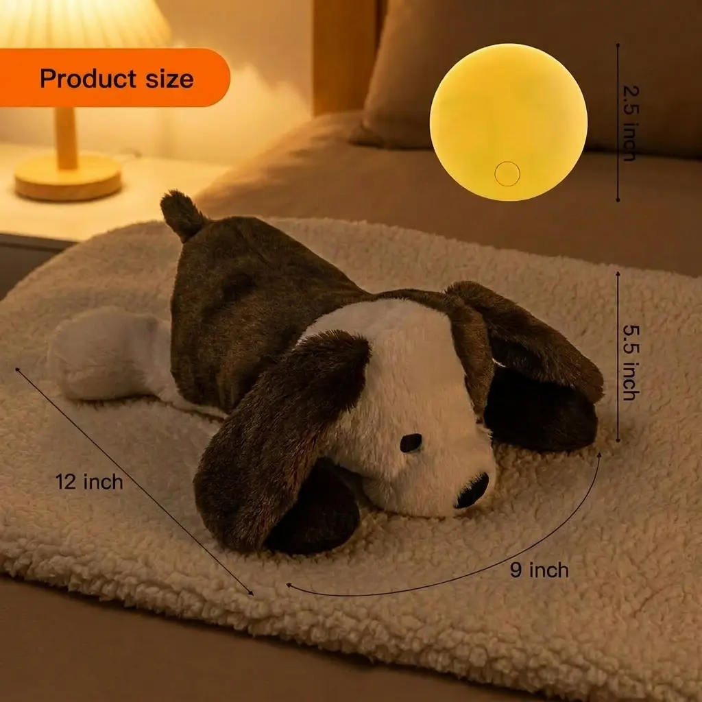 PupBeat product size: 12 inch length, 5.5 inch height, 9 inch width, 2.5 inch heartbeat module
